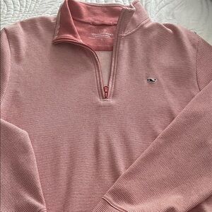 Vineyard Vines Men's Pink Striped Zip-Up Sweater